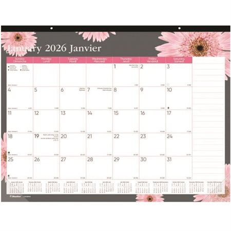 Pink Daisy Monthly Desk Pad Calendar (2026)